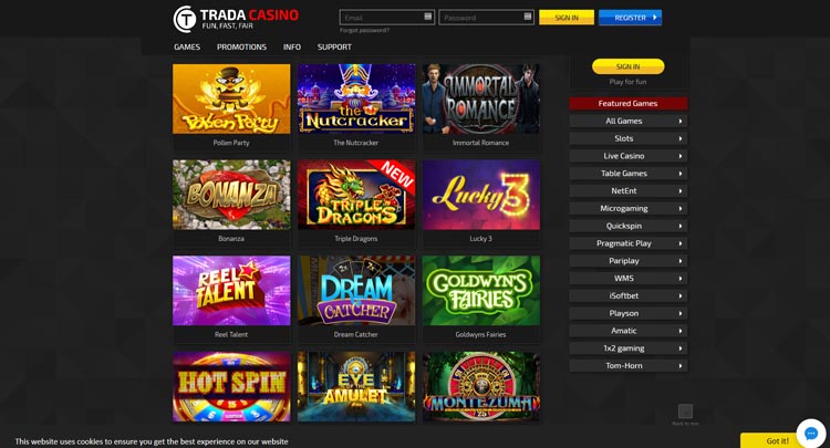 Trada Casino 50 free spins
